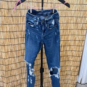 American Eagle Outfitters Ripped Skinny Jeans - Dark Blue